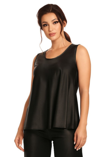 Hamana satynowy top na szerokich ramiączkach Palmira kolor czarny